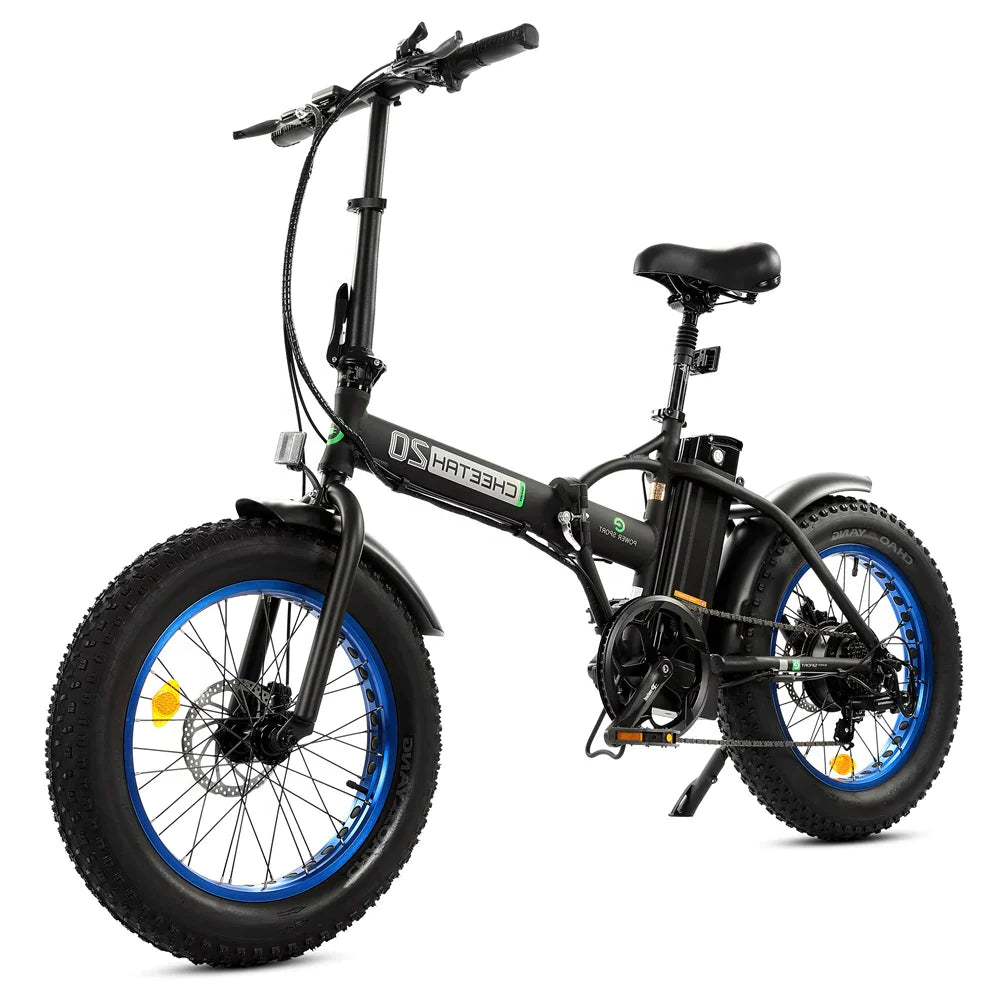 Ecotric 20" Fat Tire Portable and Folding Electric Bike - Matte Black and Blue | UL Certified